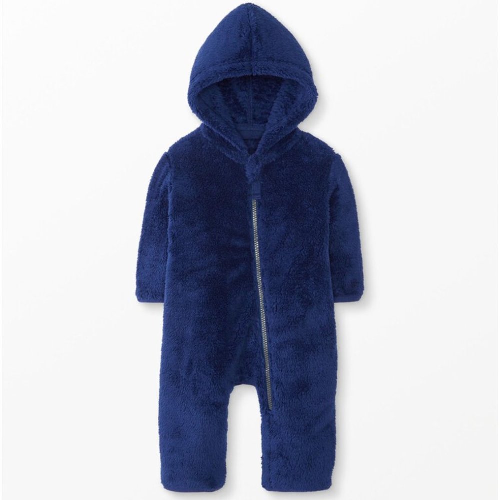 NWT Hanna Andersson Baby Zip One Piece In Marshmallow, Navy Blue, 12-18 mos